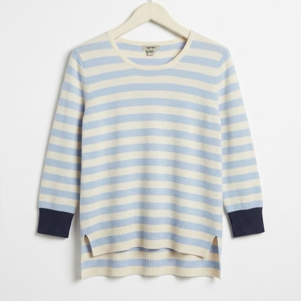 Tyler Boe 100% Cashmere Lavender Stripe Sweater Nautical Coastal Luxury Preppy
